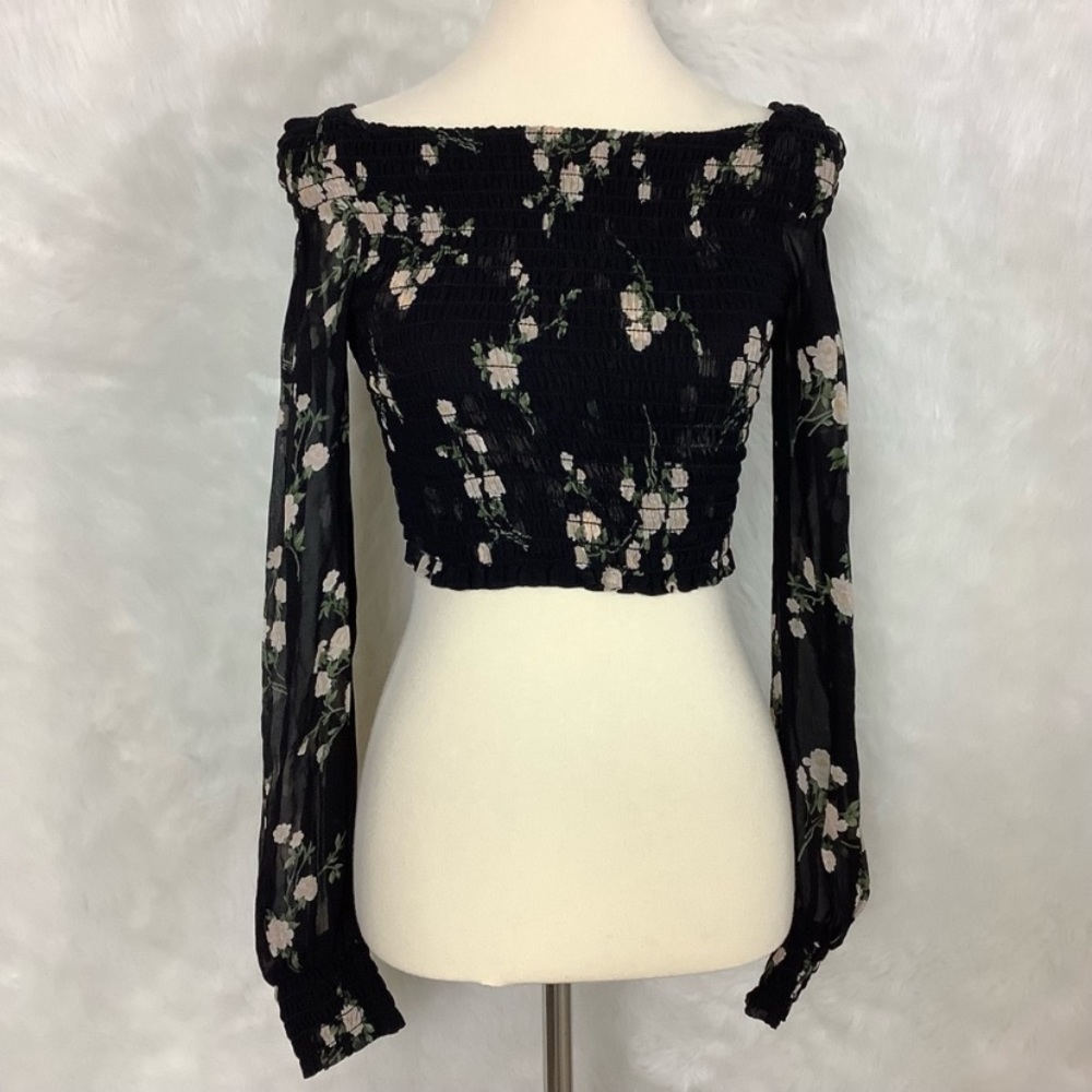 Reformation Pinto Smocked Long Sleeve Floral Blouse Top